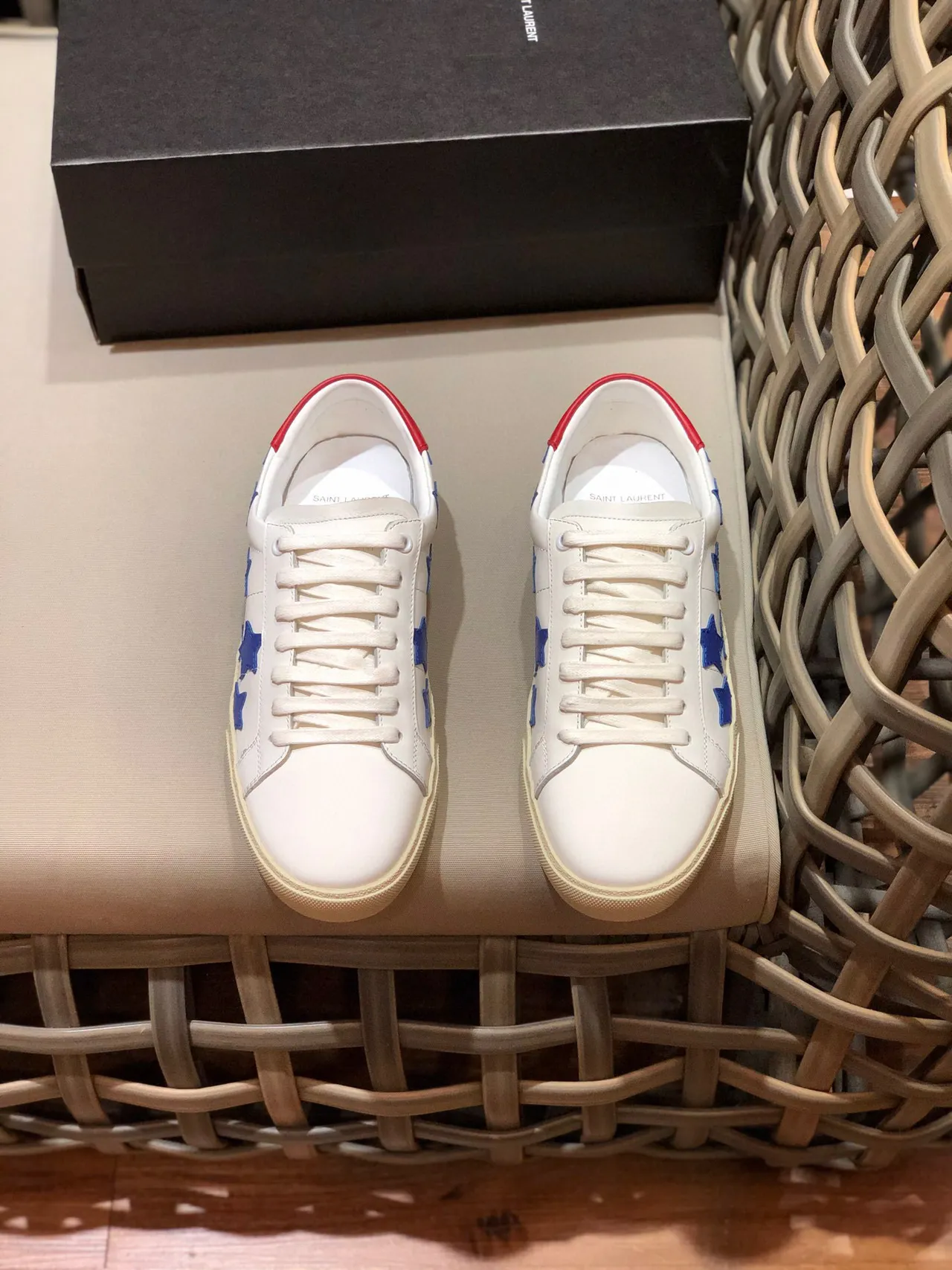 Saint Laurent White Blue Leather Star Appliqué Lifestyle Sneakers 9
