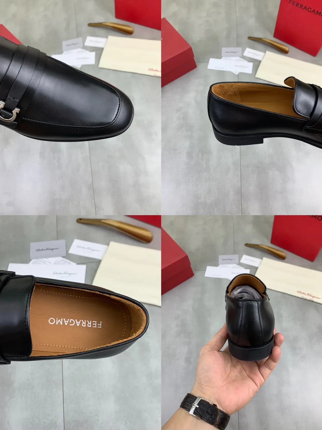Salvatore Ferragamo Gancini Mocassins en cuir noir à bout carré 2