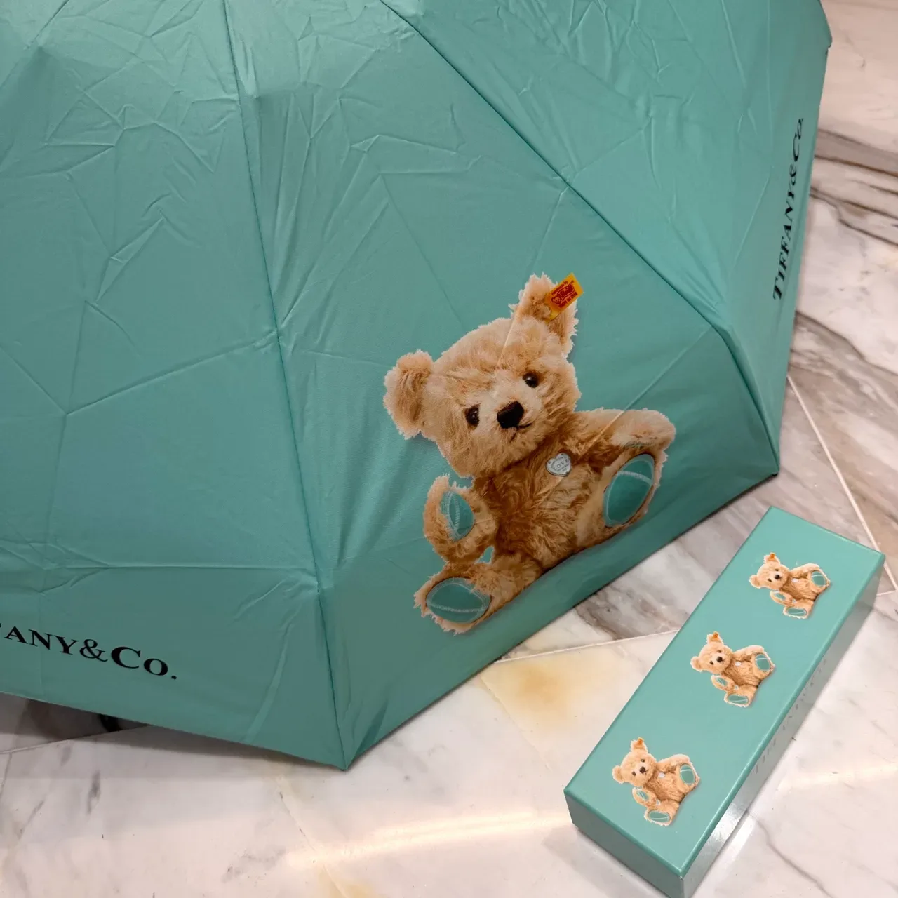 Tiffany & Co. Blue Beige Printed Teddy Bear Motif Canopy Handbag 4