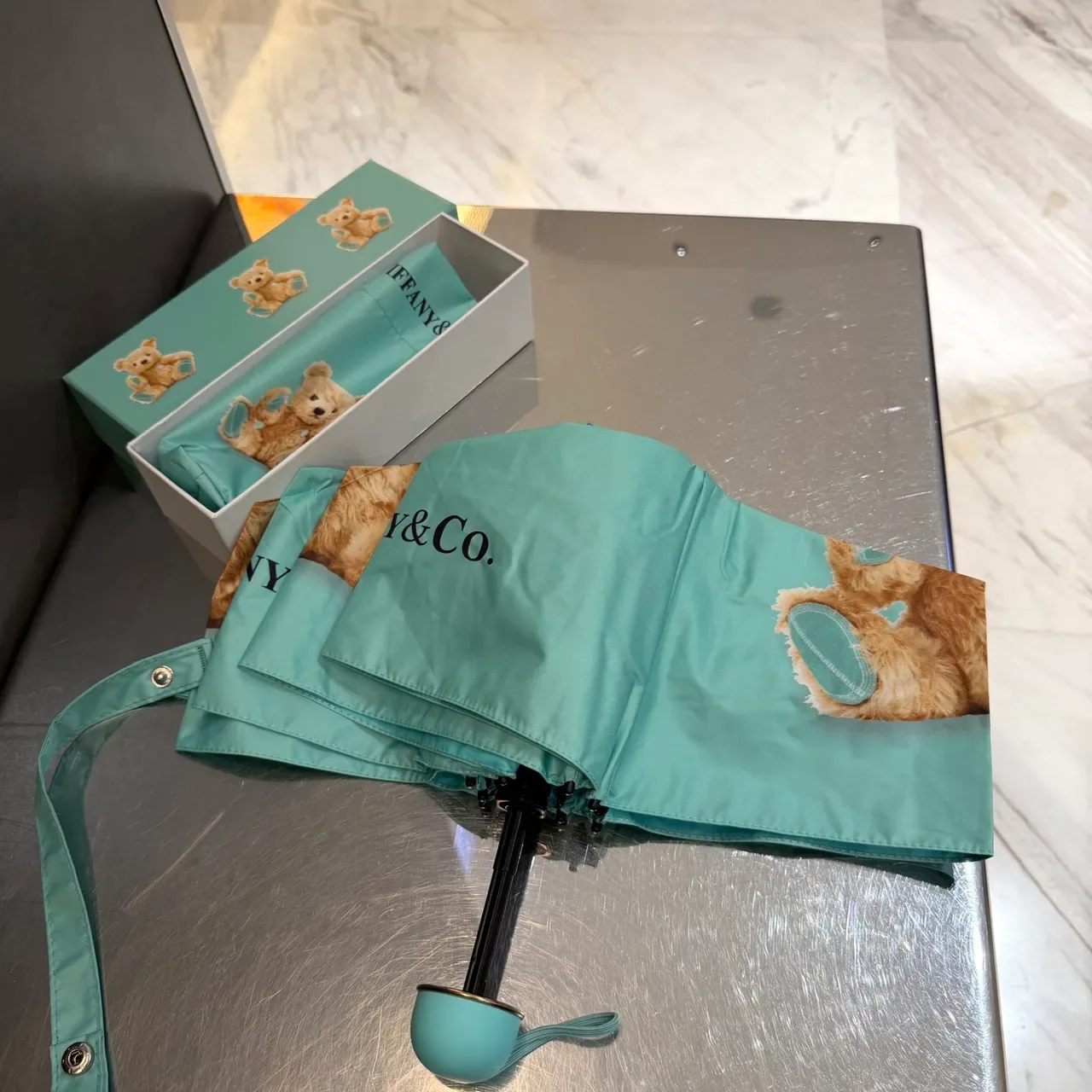 Tiffany & Co. Blue Beige Printed Teddy Bear Motif Canopy Handbag 8