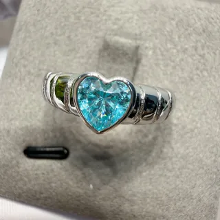Tiffany & Co. नीला चांदी दिल के आकार का बीजल सेट जेम मल्टी ग्रूव पॉलिश्ड बैंड रिंग