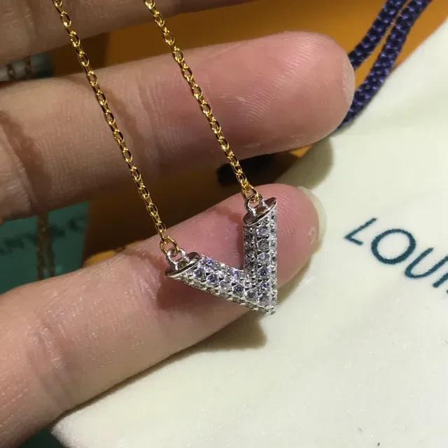 Tiffany & Co. Or Argent Pavé Cristal Pendentif V Chaîne Collier 4