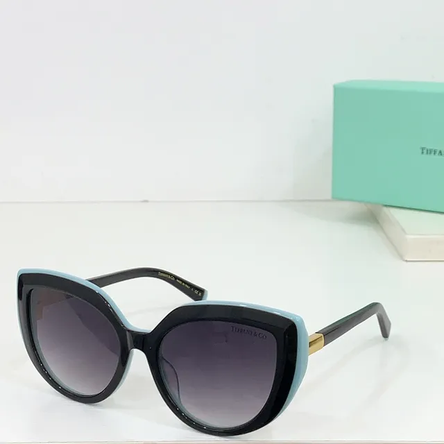 Tiffany & Co. T Collection Brown Blue Acetate Frame Gold Hinge Sunglasses 6