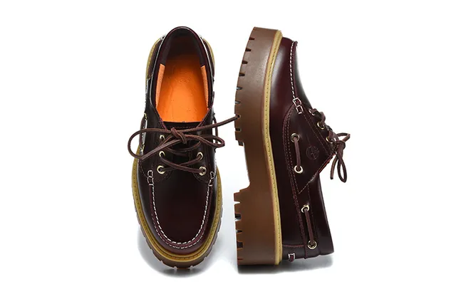 Timberland bordeaux marron moc-toe coutures œillets métal D-Ring chaussures bateau 16