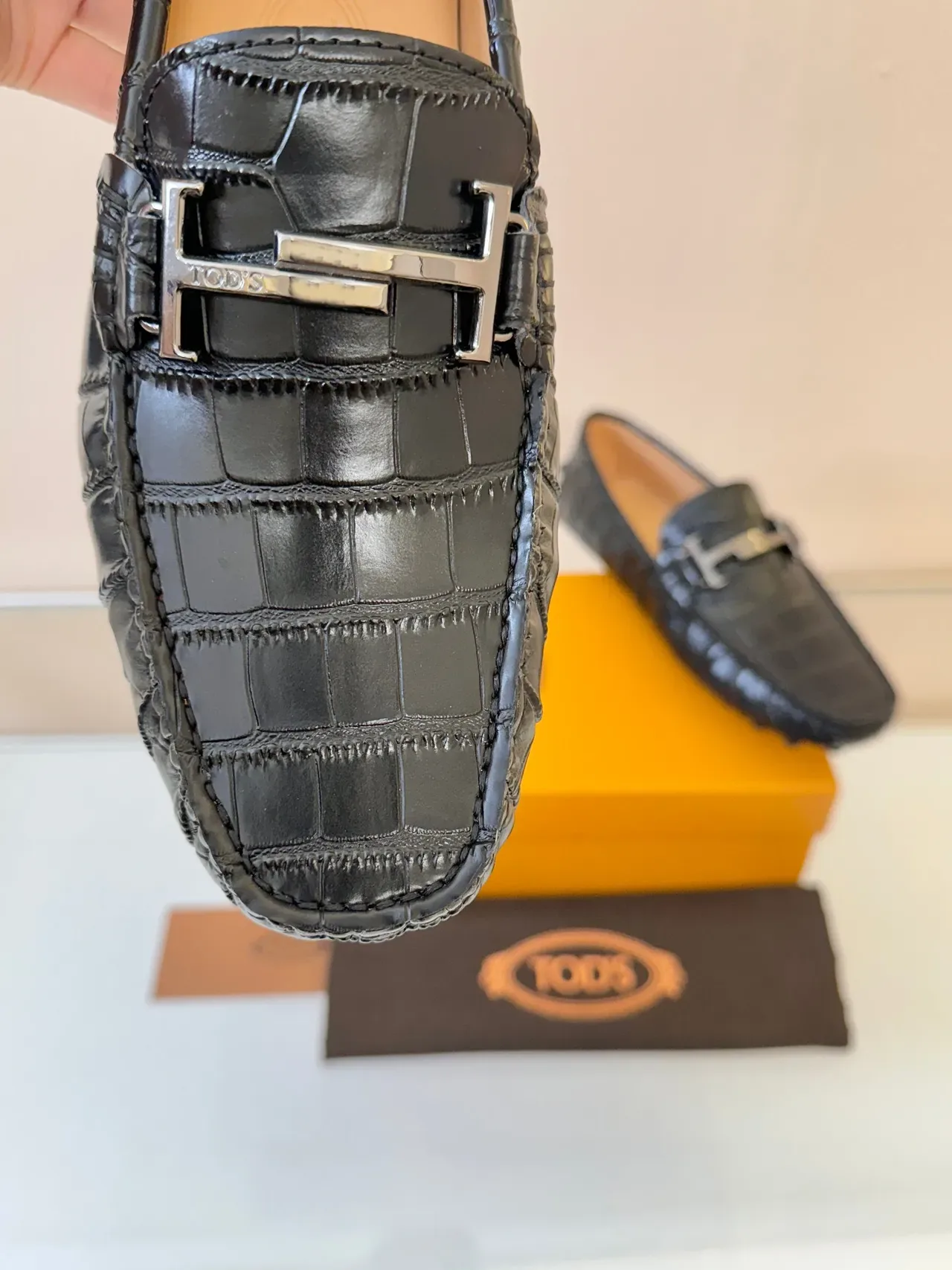 Tod's Gommino Loafer Black Croc-Embossed Leather Loafers 2