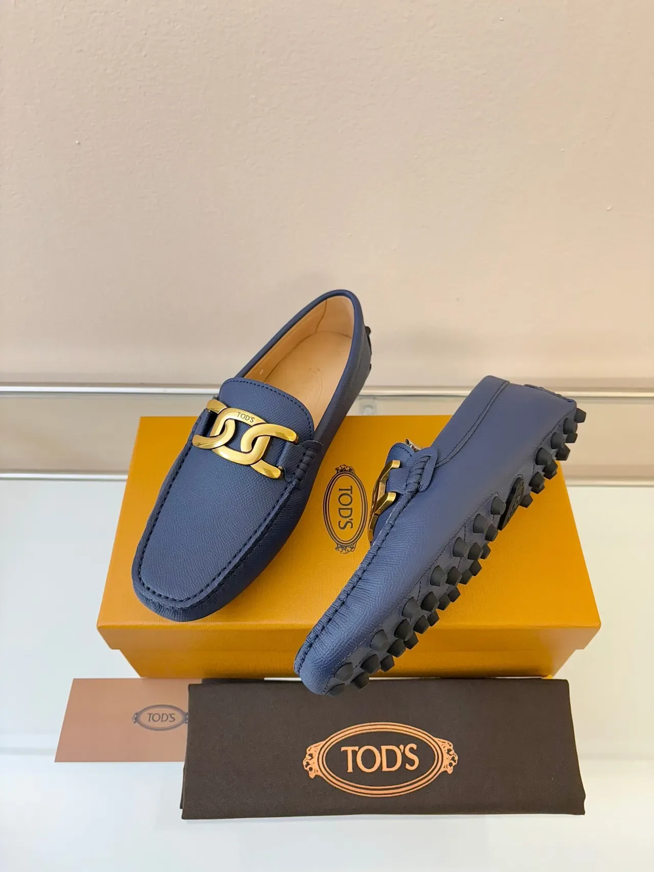 Tod's Gommino Loafer Azul Marinho Dourado Bit de Cavalo Couro 2