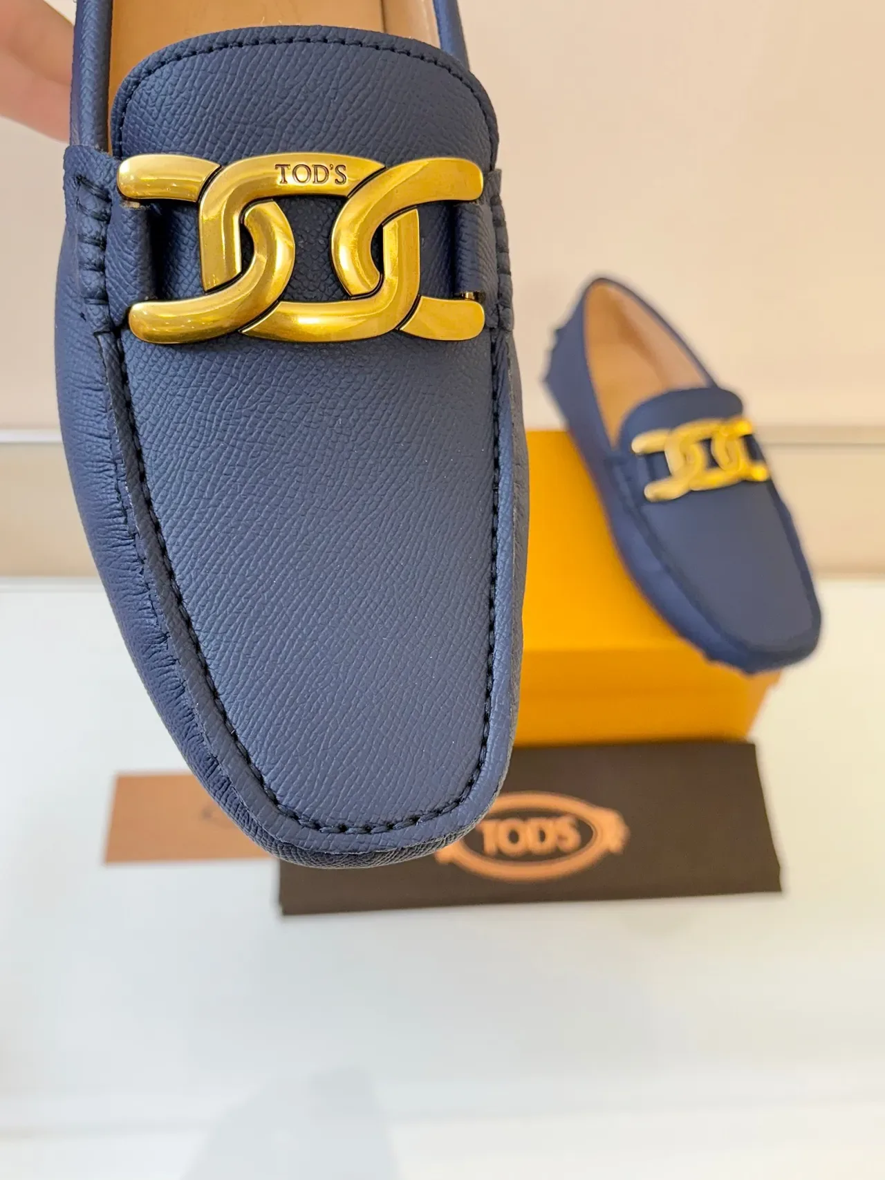 Tod's Gommino Loafer Azul Marinho Dourado Bit de Cavalo Couro 3