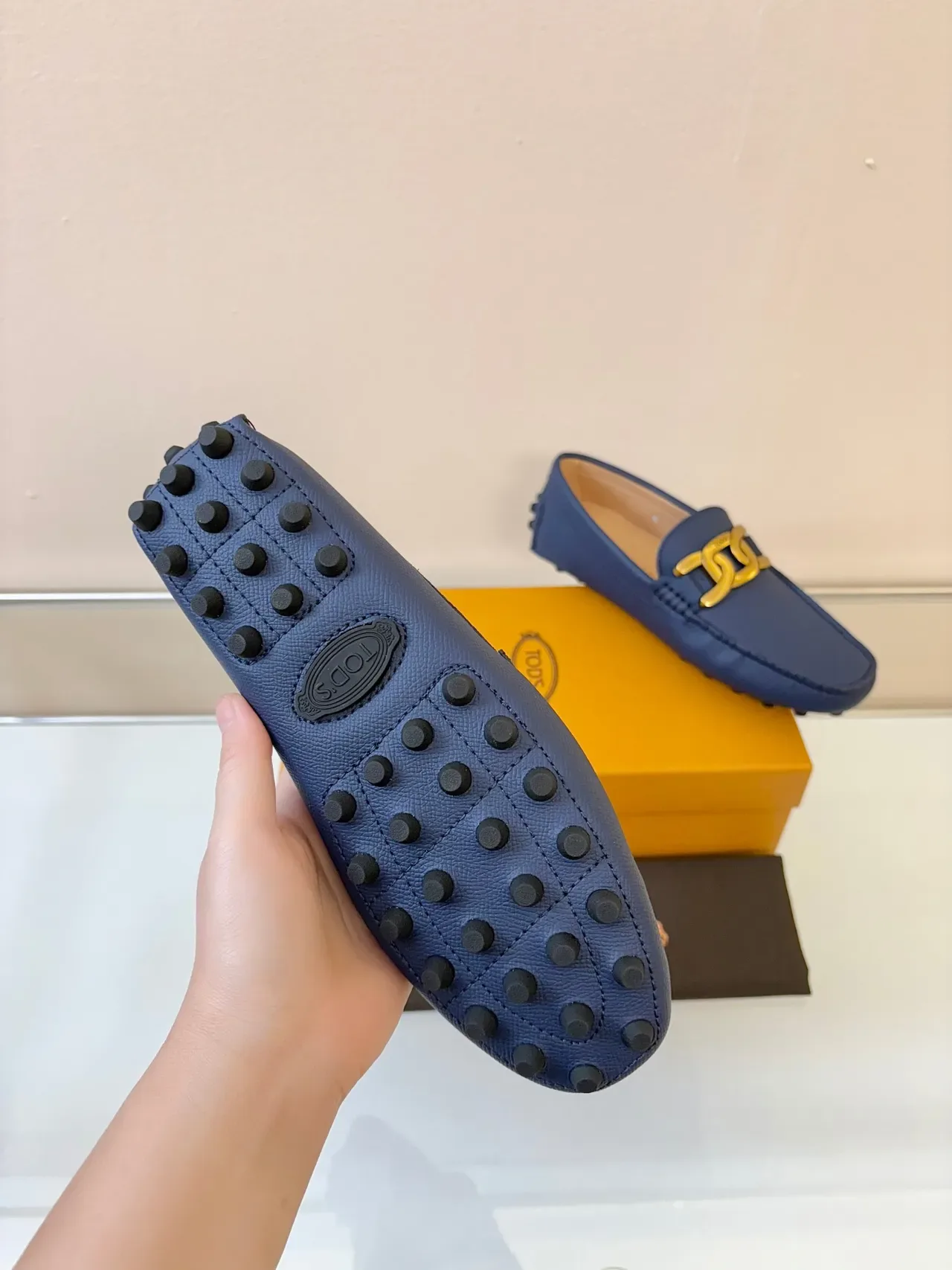 Tod's Gommino Loafer Azul Marinho Dourado Bit de Cavalo Couro 5