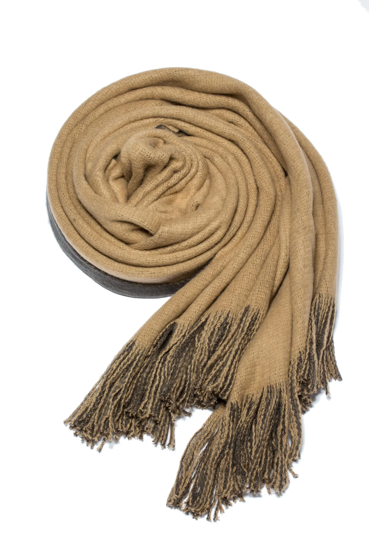 UGG Beige Brown Wool-Like Knit Two-Tone Fringe Cashmere Scarf 7
