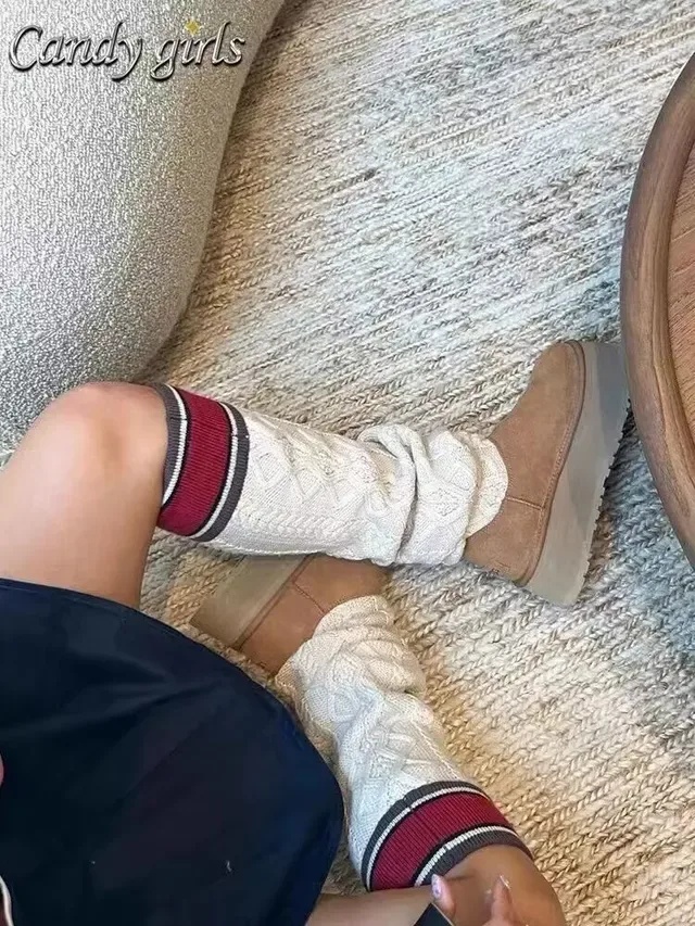 UGG Brown Beige Platform Sole Ruched Knit Cuff Snow Boots 7