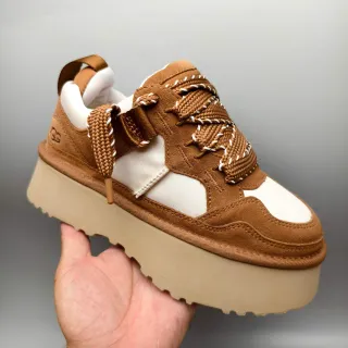 UGG Brown Beige Platform Sole Suede And Mesh Paneling Chunky Sneakers