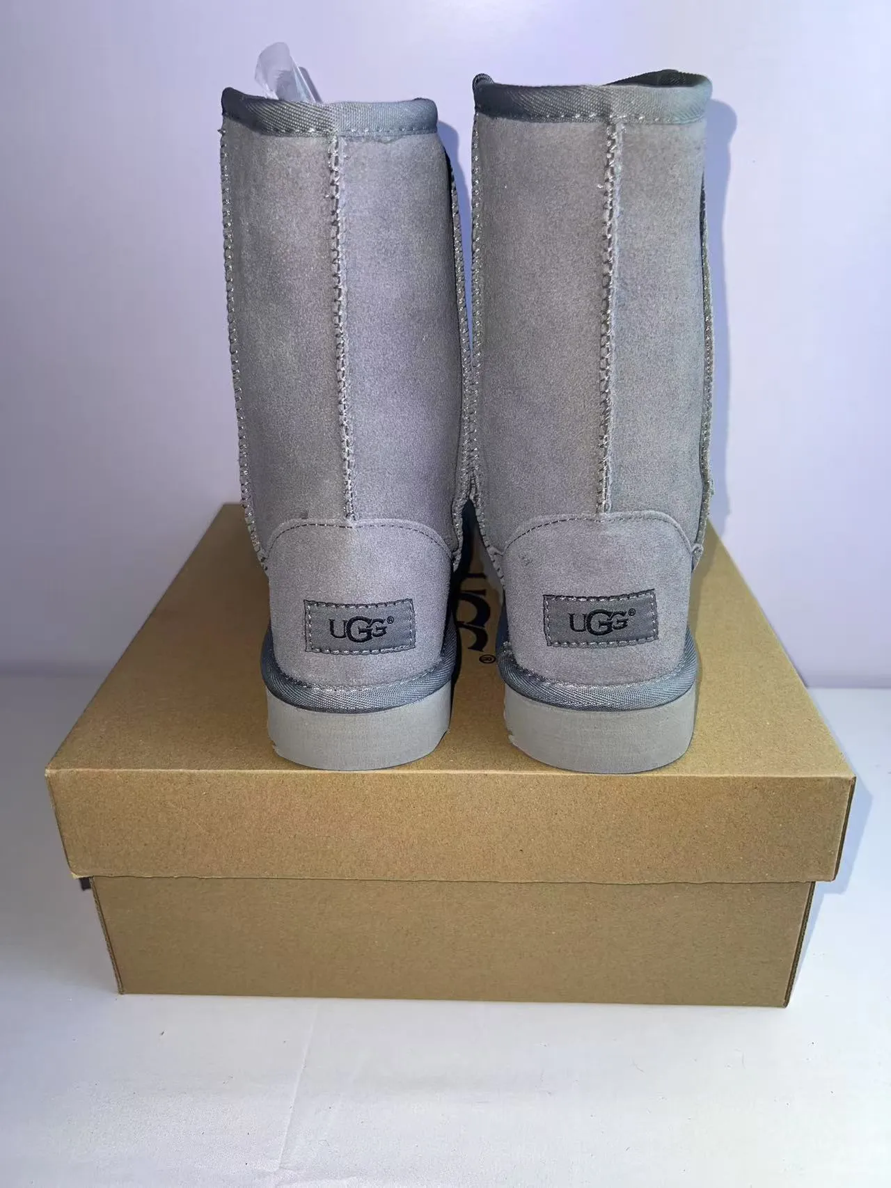 UGG Gray White Suede Upper Double-Stitched Seam Snow Boots 5