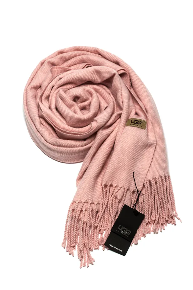UGG Cachecol de Cachemira Rosa com Textura Tecida e Borda Franja 4