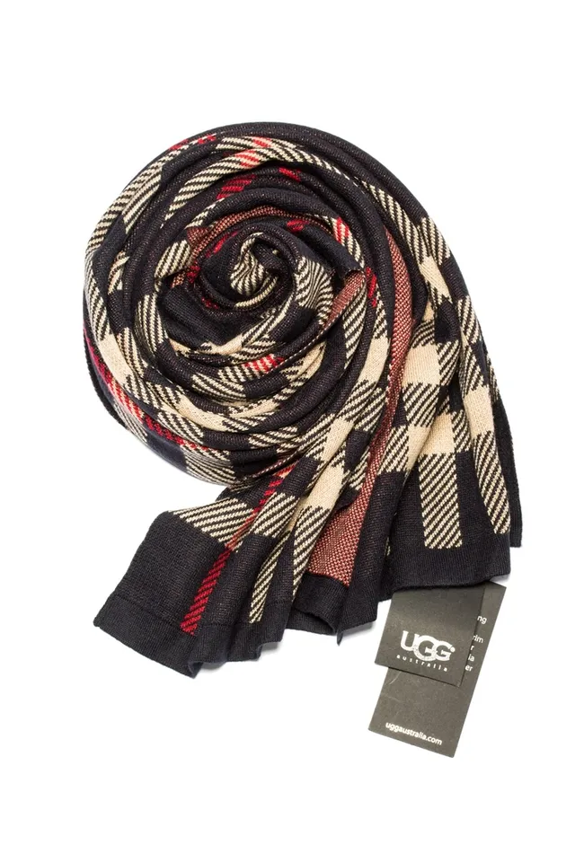 UGG Écharpe à carreaux noire beige rouge cachemire 6