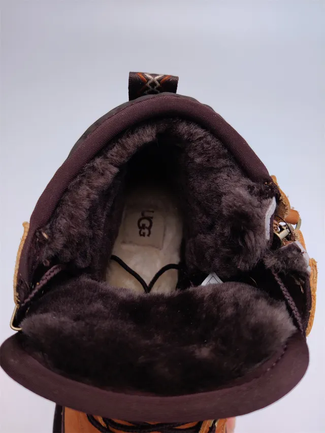 UGG بني وكرزي ثنائي اللون جلد الغزال جلد حذاء عمل 4