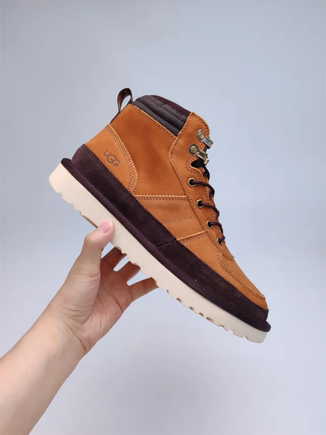 UGG بني وكرزي ثنائي اللون جلد الغزال جلد حذاء عمل 5