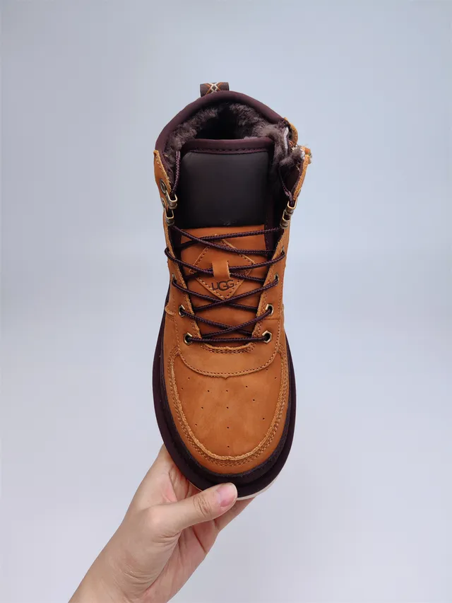 UGG بني وكرزي ثنائي اللون جلد الغزال جلد حذاء عمل 12