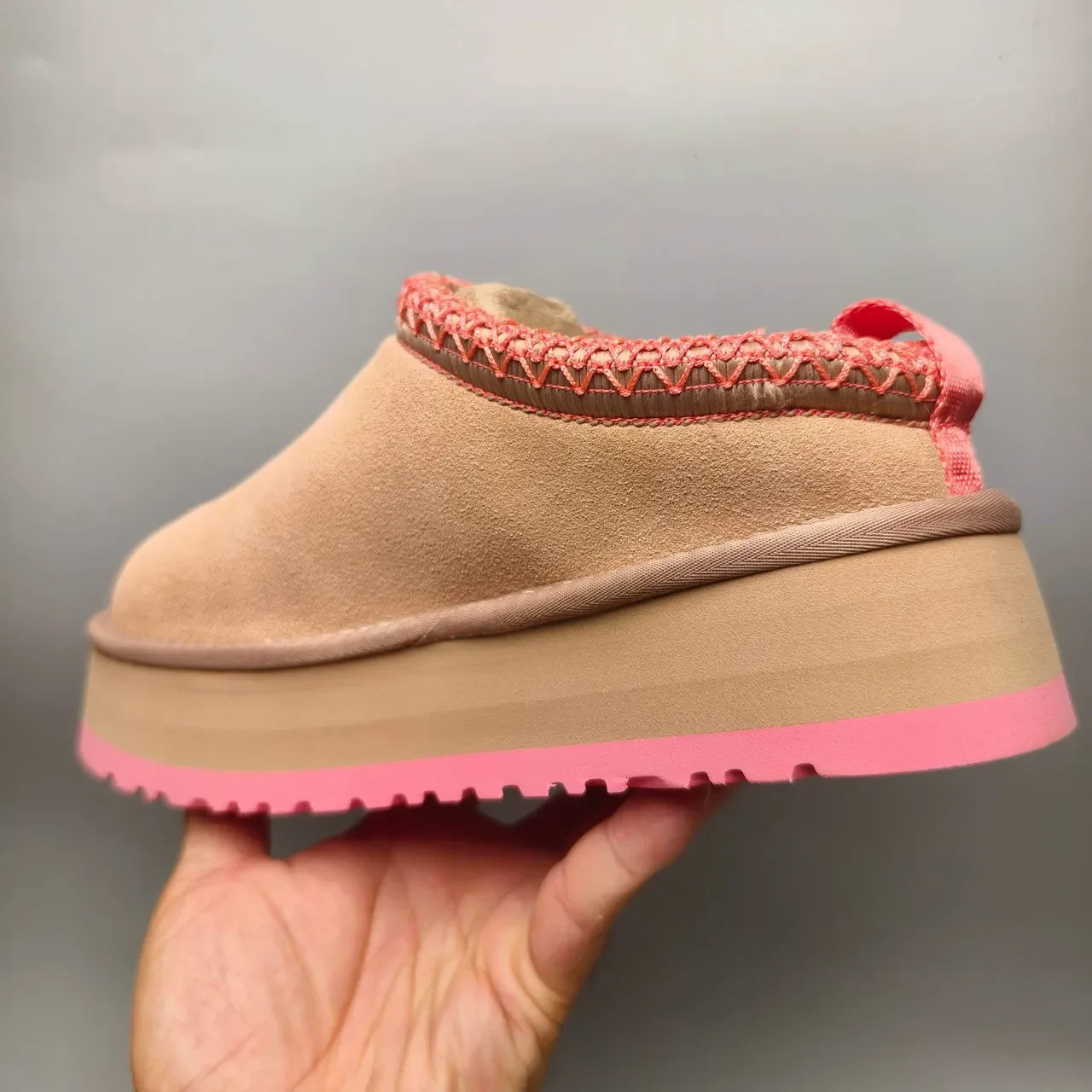 UGG Tasman Beige and Pink Platform Loafers 4