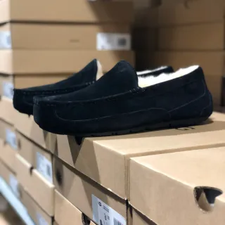 UGG Tasman Black Suede Shearling-Lined Loafers