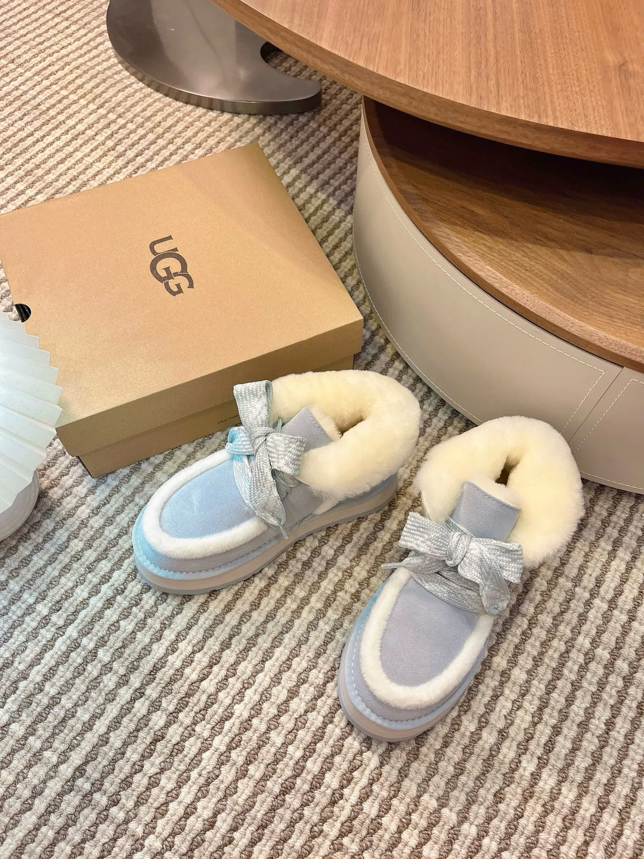 UGG Tasman নীল ধূসর প্ল্যাটফর্ম তল শিয়ারলিং লাইন্ড স্নো বুট 4