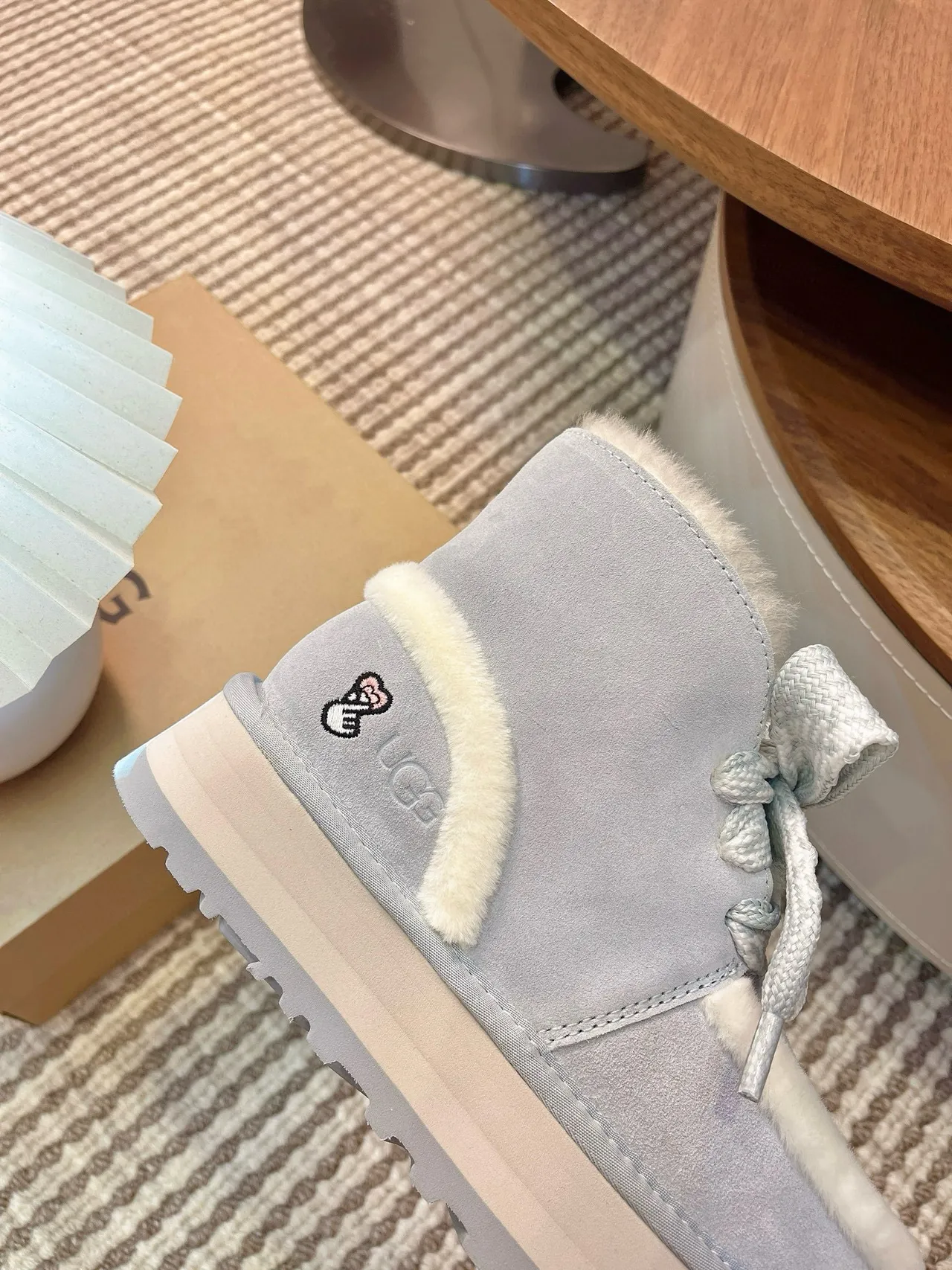 UGG Tasman নীল ধূসর প্ল্যাটফর্ম তল শিয়ারলিং লাইন্ড স্নো বুট 7