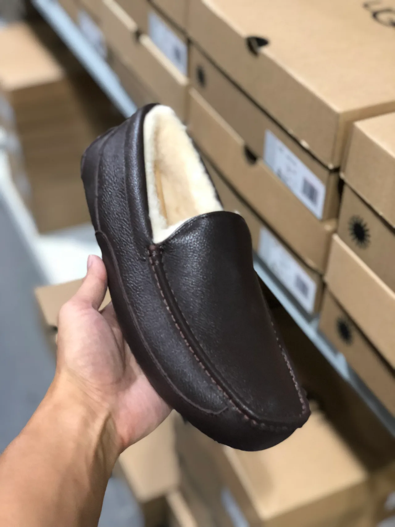 UGG Tasman أحذية بنية جلد مكسوة بالفراء 6
