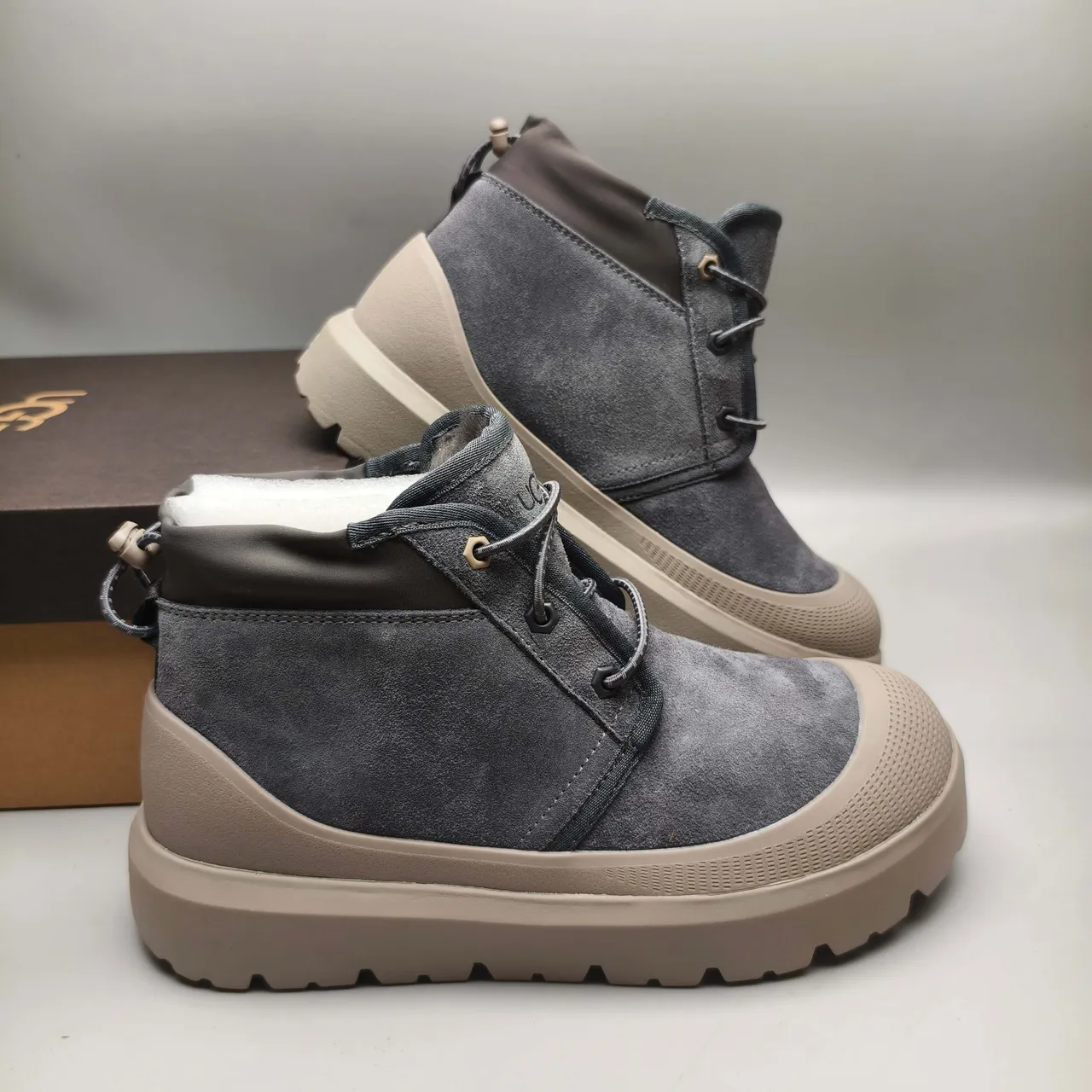 UGG Tasman gris beige ante superior suela plataforma gruesa botas de tobillo 6