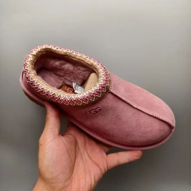 UGG Tasman গোলাপি বাদামী মখমলি বুনা কিনারা কলার ক্যাজুয়াল জুতা 3