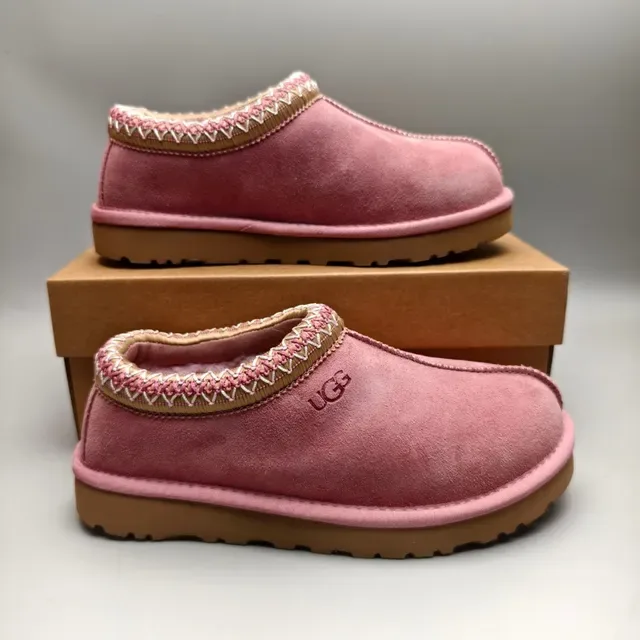 UGG Tasman গোলাপি বাদামী মখমলি বুনা কিনারা কলার ক্যাজুয়াল জুতা 5