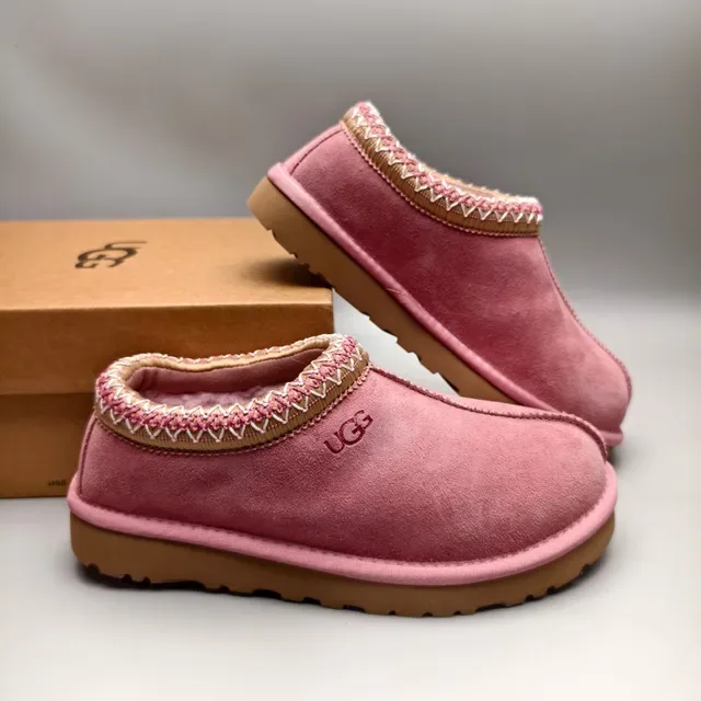 UGG Tasman গোলাপি বাদামী মখমলি বুনা কিনারা কলার ক্যাজুয়াল জুতা 6