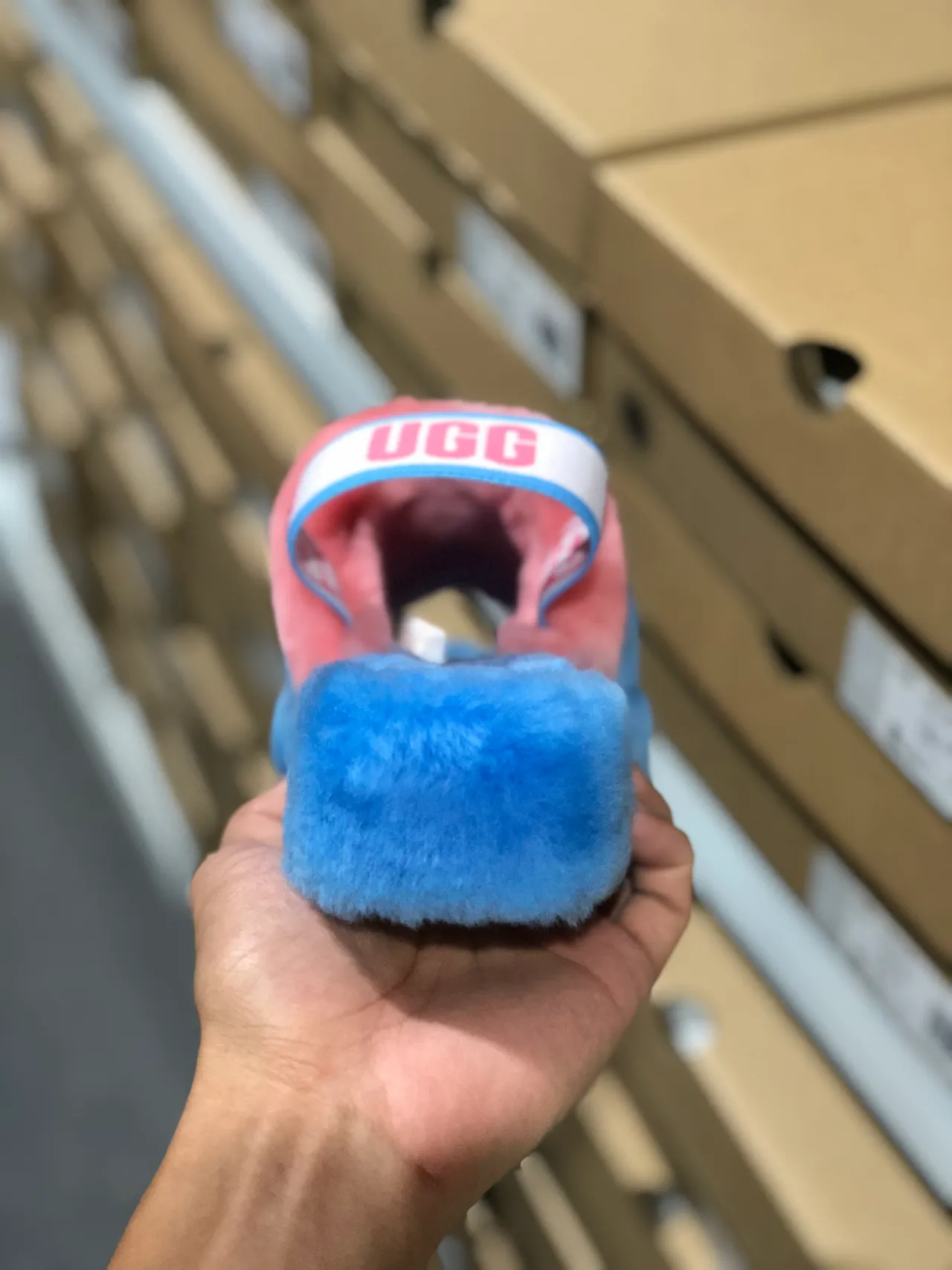UGG Tasman Pink White Blue Striped Fuzzy Slippers 3