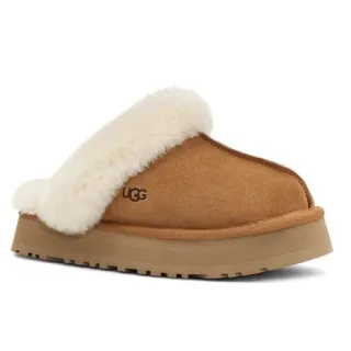 UGG Tasman Tan Suede Shearling-Lined Platform Slippers