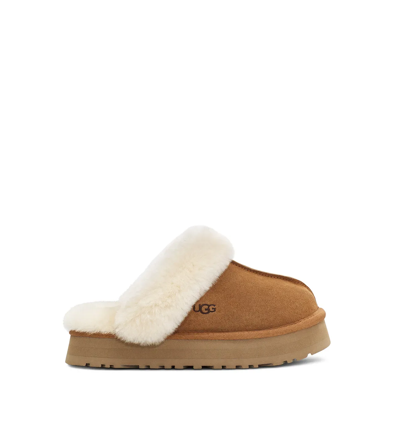UGG Tasman Tan Suede Shearling-Lined Platform Slippers 2