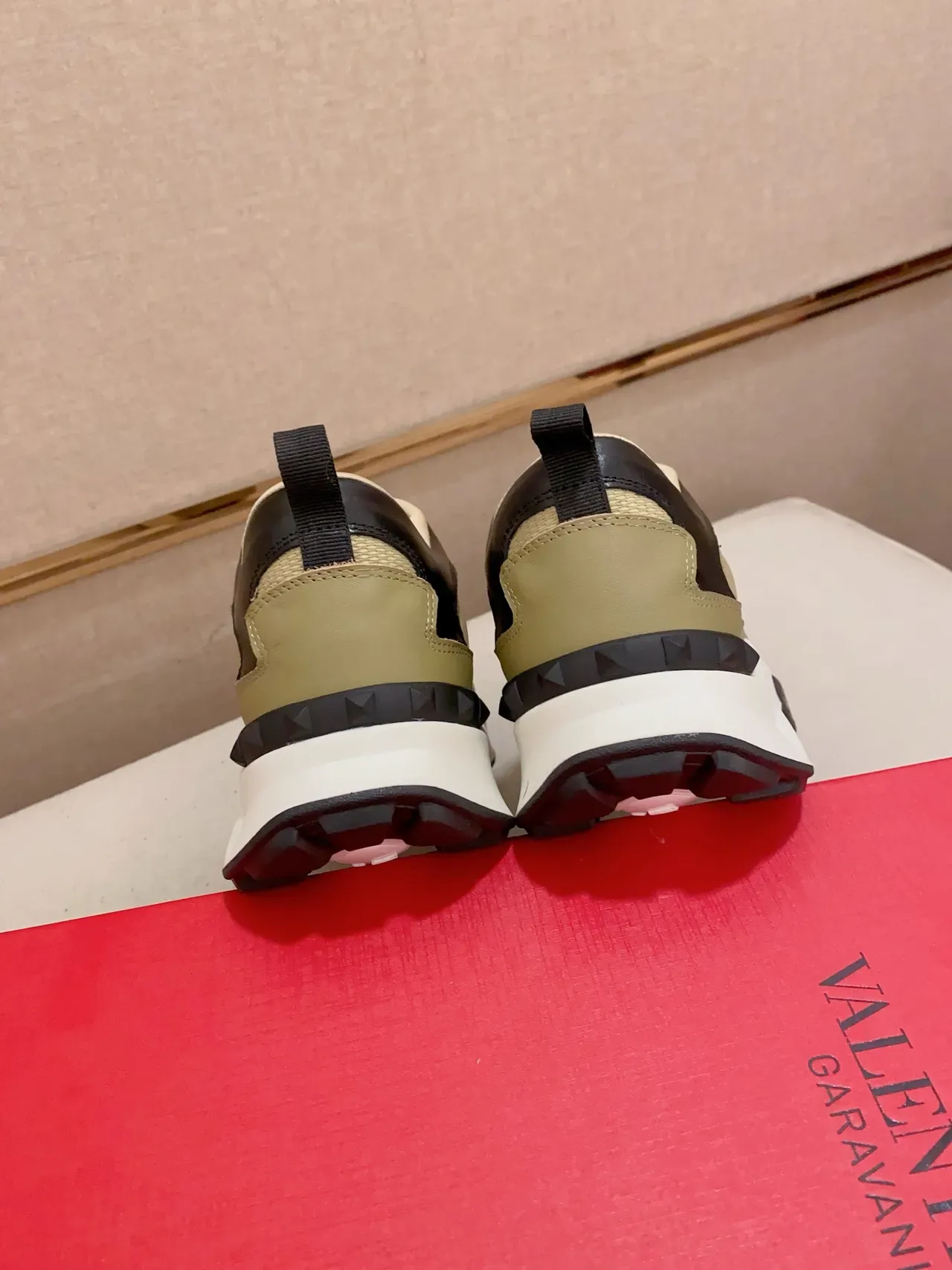 Valentino Beige Black Sole Mesh And Leather Paneling Chunky Sneakers 3