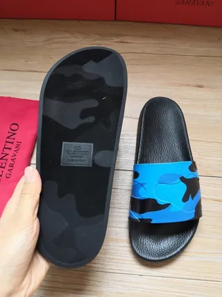 Valentino Negro Azul Suela De Cuero Sintético Correa Camuflaje Zapatillas 2