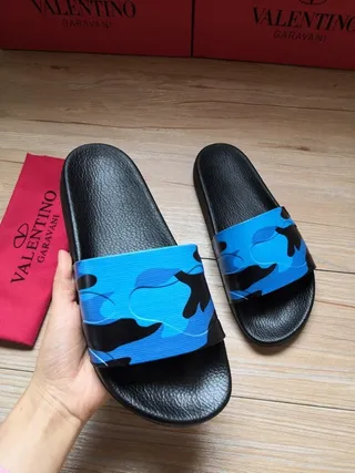 Valentino Negro Azul Suela De Cuero Sintético Correa Camuflaje Zapatillas 3