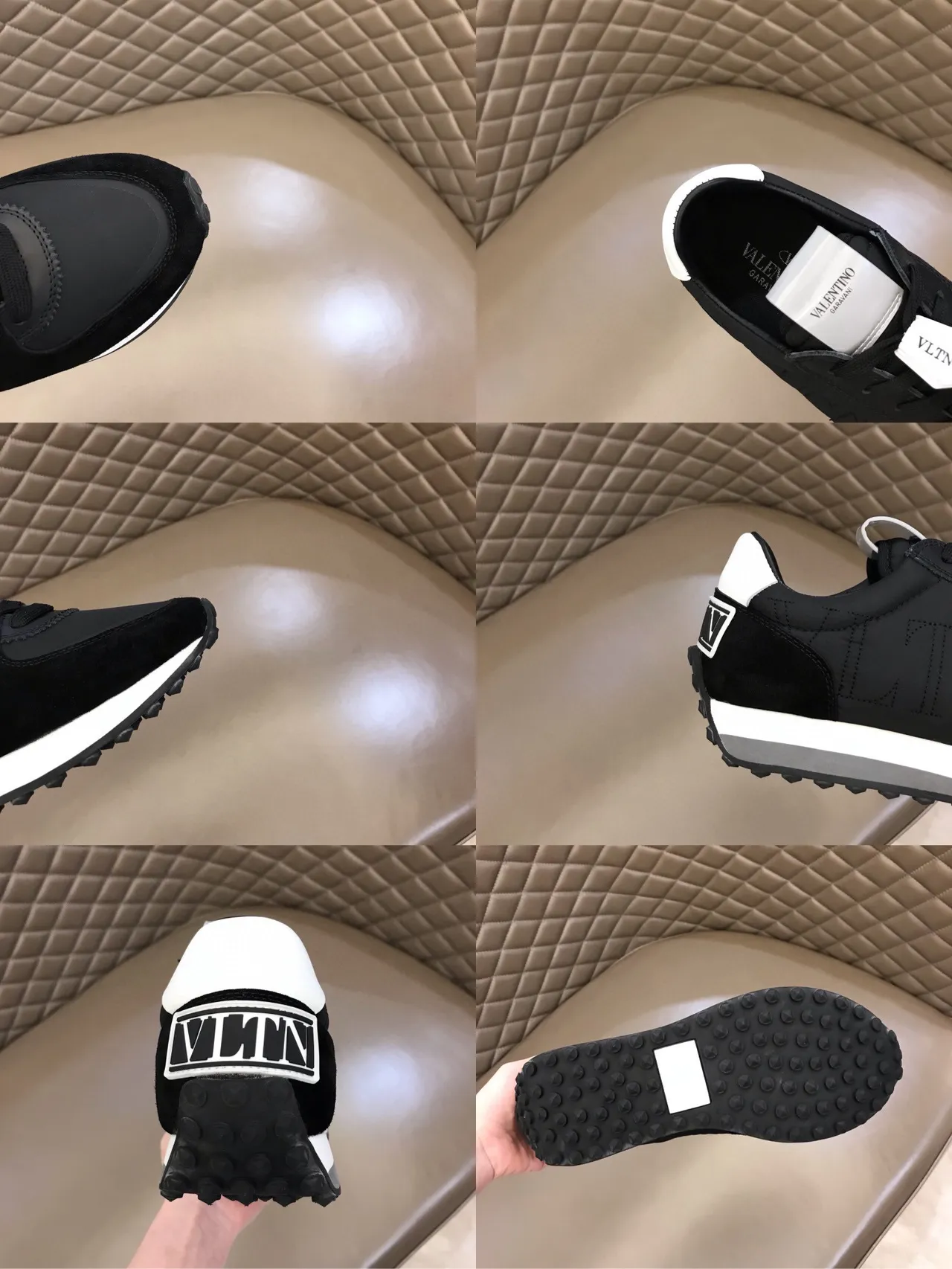 Valentino tênis pretos e brancos com logo VLTN bordado e parte superior misturada de camurça e têxtil sneakers lifestyle 2