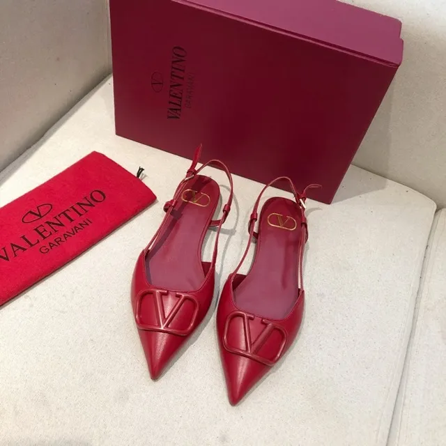 Valentino Red Beige Pointed Toe Slingback Strap Ballet Flat 5