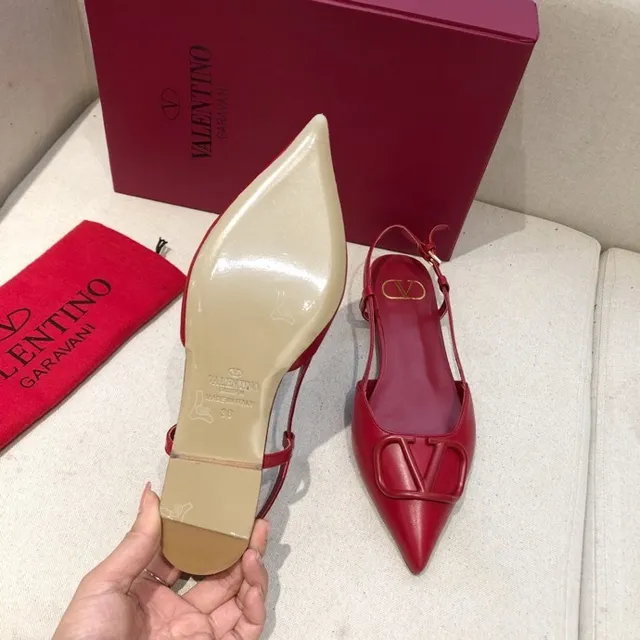 Valentino Red Beige Pointed Toe Slingback Strap Ballet Flat 8