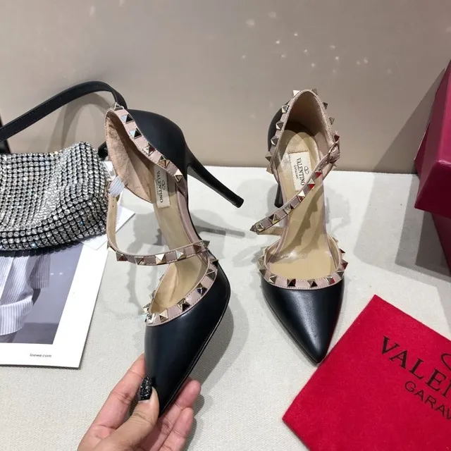 Valentino Rockstud Preto Bege Dedo Apontado Salto Stiletto 4