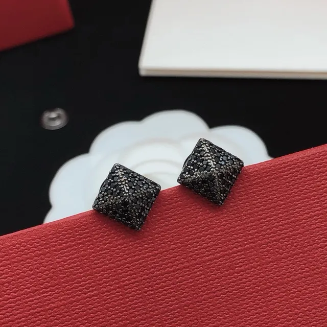 Valentino Rockstud Black Red Square Stud Pavé Stones Earrings 9