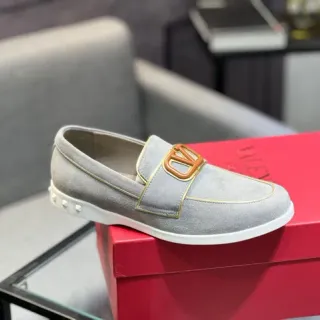 Valentino Rockstud Cinza Branco Camurça Superior VLOGO Fivela Loafer