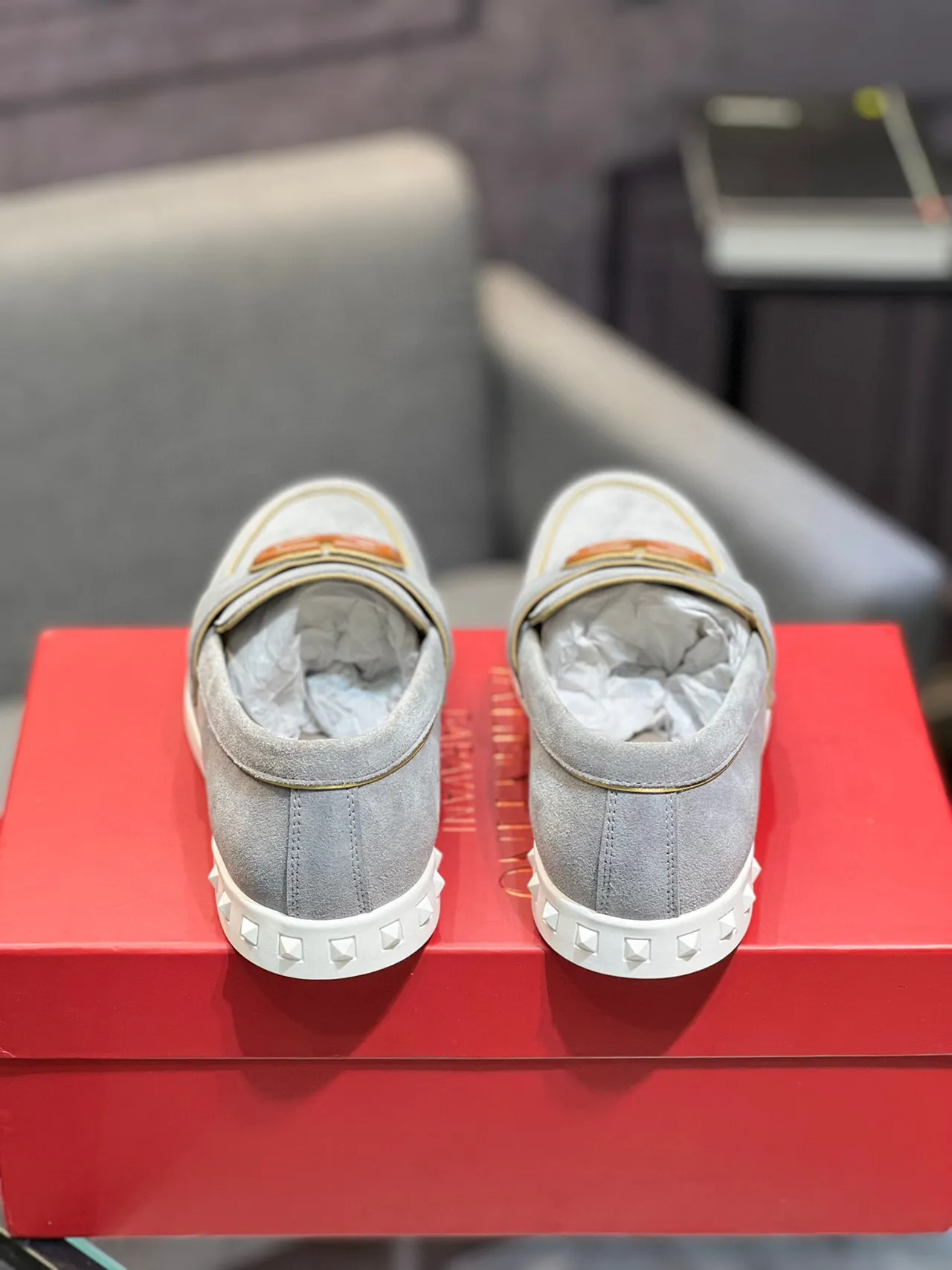 Valentino Rockstud ধূসর সাদা স্যুড অপর VLOGO বাকেল লোফার 6