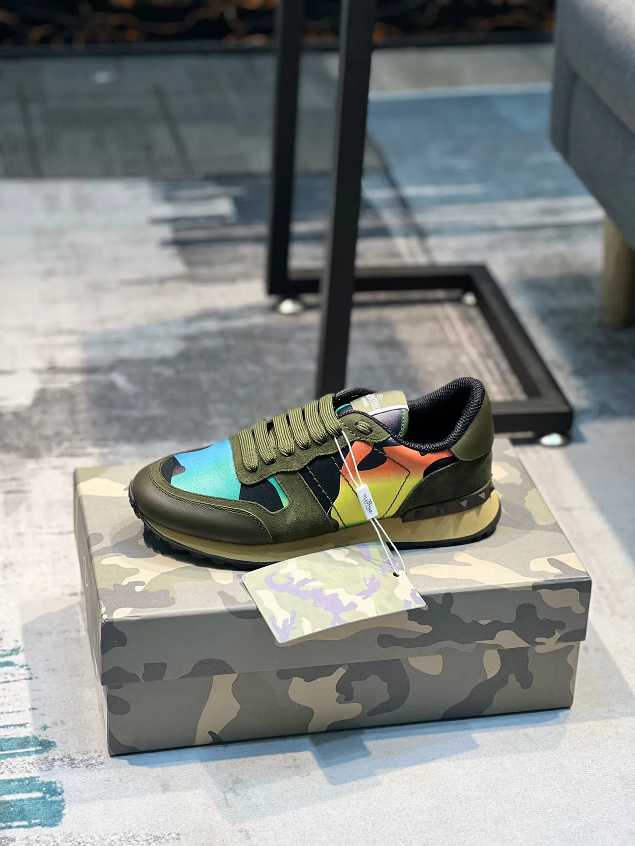 Valentino Rockstud Runner Olive Green Multicolor Lifestyle Sneakers 1