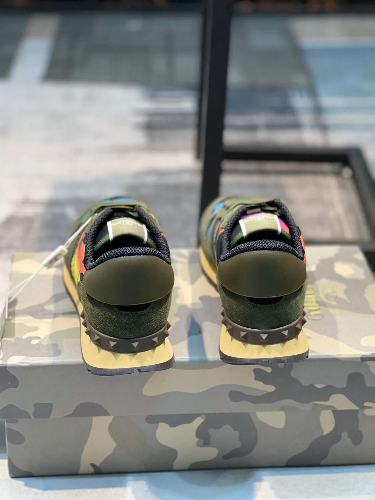 Valentino Rockstud Runner Olive Green Multicolor Lifestyle Sneakers 3