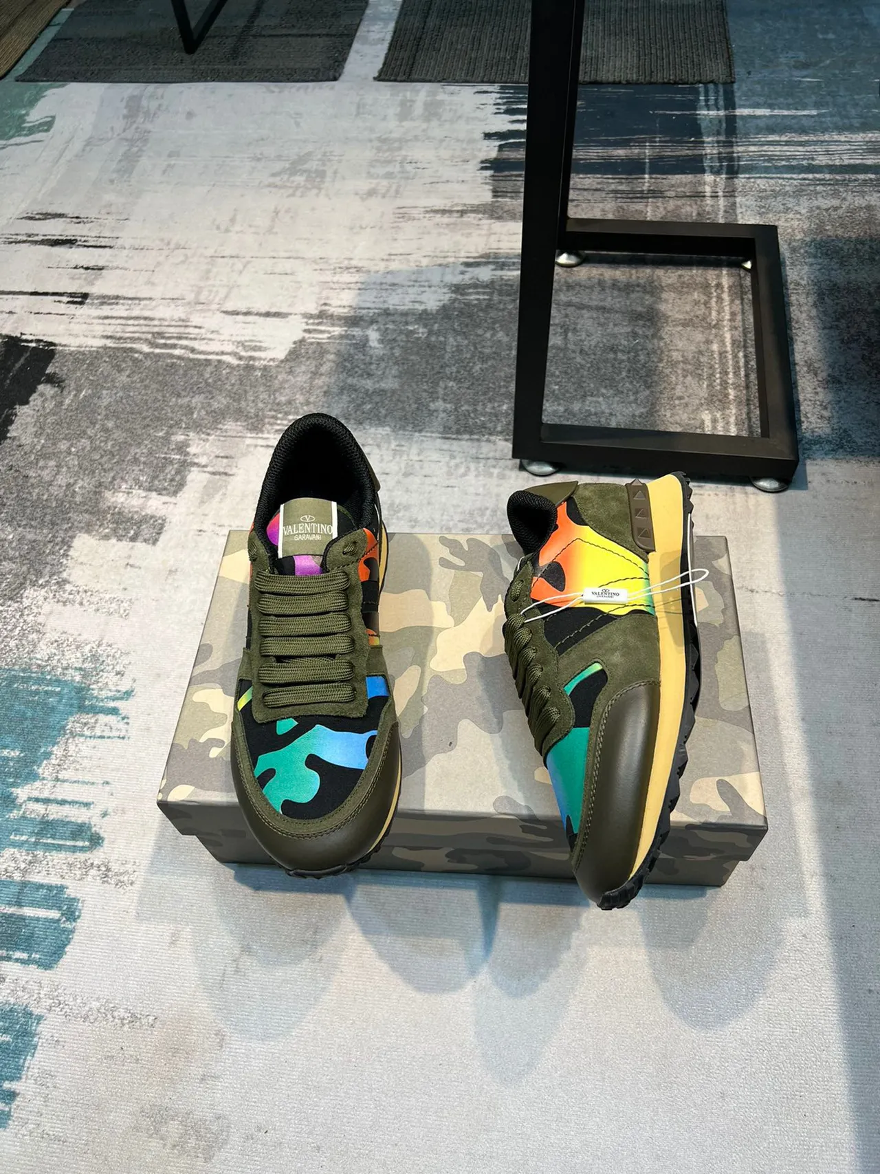 Valentino Rockstud Runner Olive Green Multicolor Lifestyle Sneakers 4