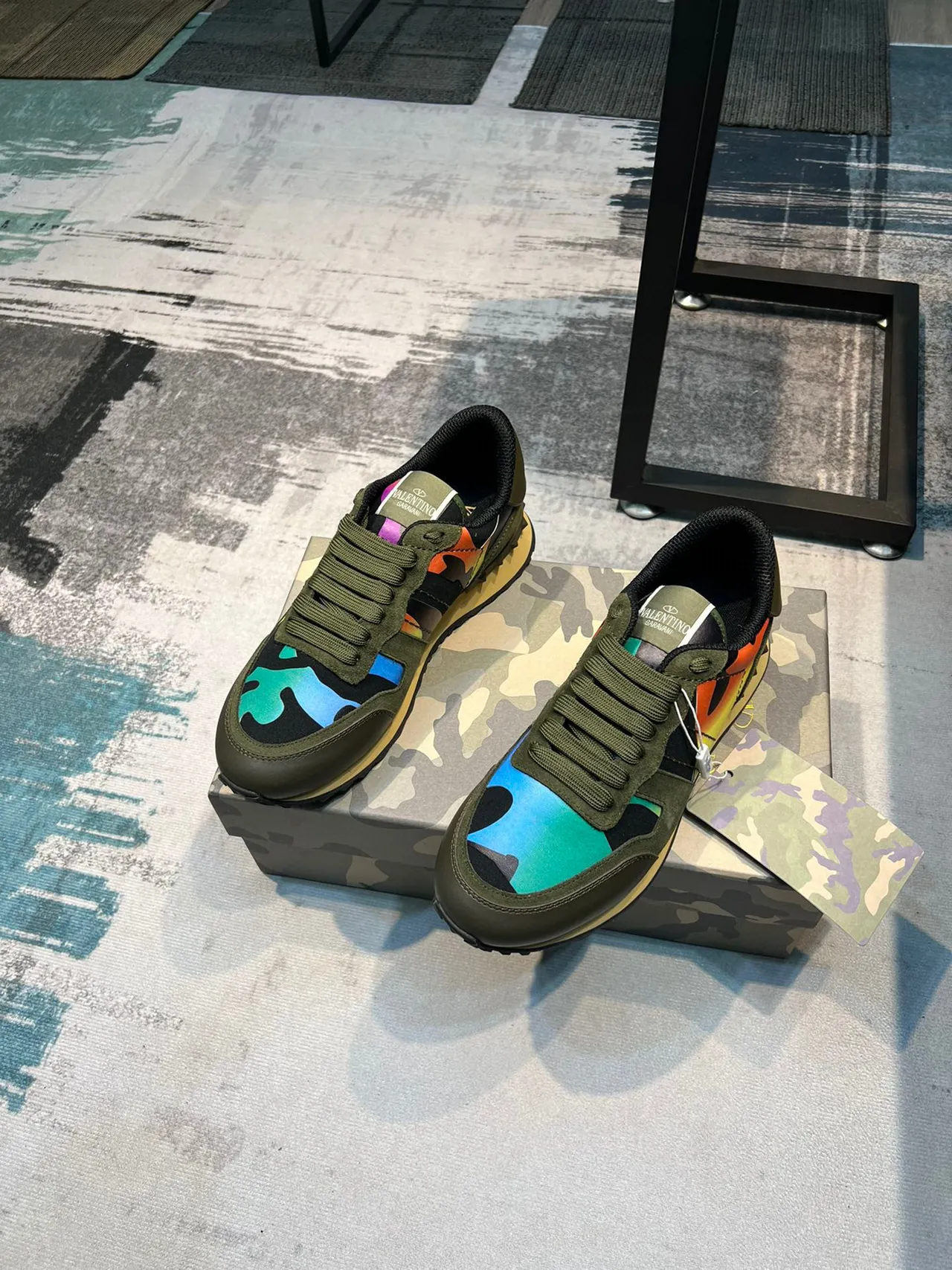 Valentino Rockstud Runner Olive Green Multicolor Lifestyle Sneakers 5