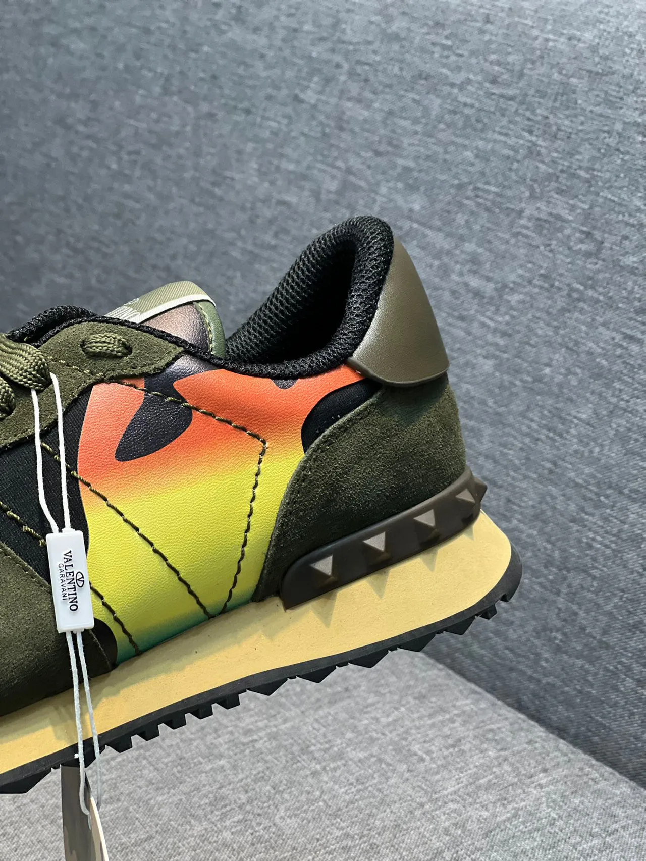 Valentino Rockstud Runner Olive Green Multicolor Lifestyle Sneakers 7