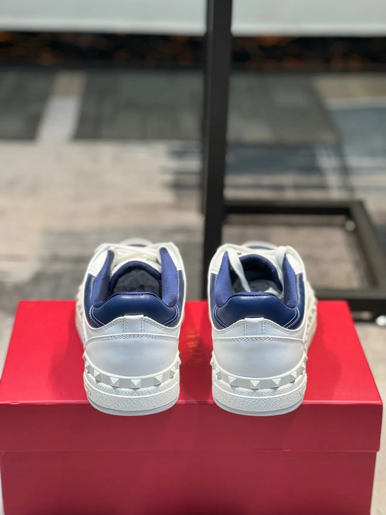 Valentino Rockstud White and Navy Leather Studded Lifestyle Sneakers 2