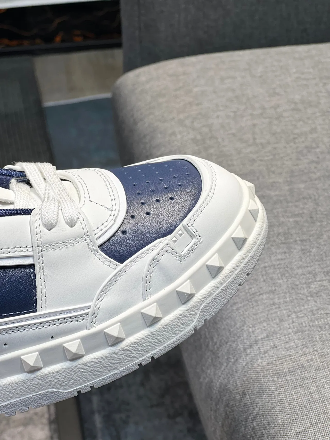 Valentino Rockstud White and Navy Leather Studded Lifestyle Sneakers 3